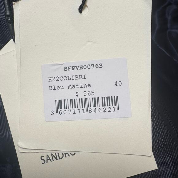 NWT Sandro Colibri Tweed Double-Breasted Jacket Navy Blue Marine Designer Size 8 - Picture 10 of 14